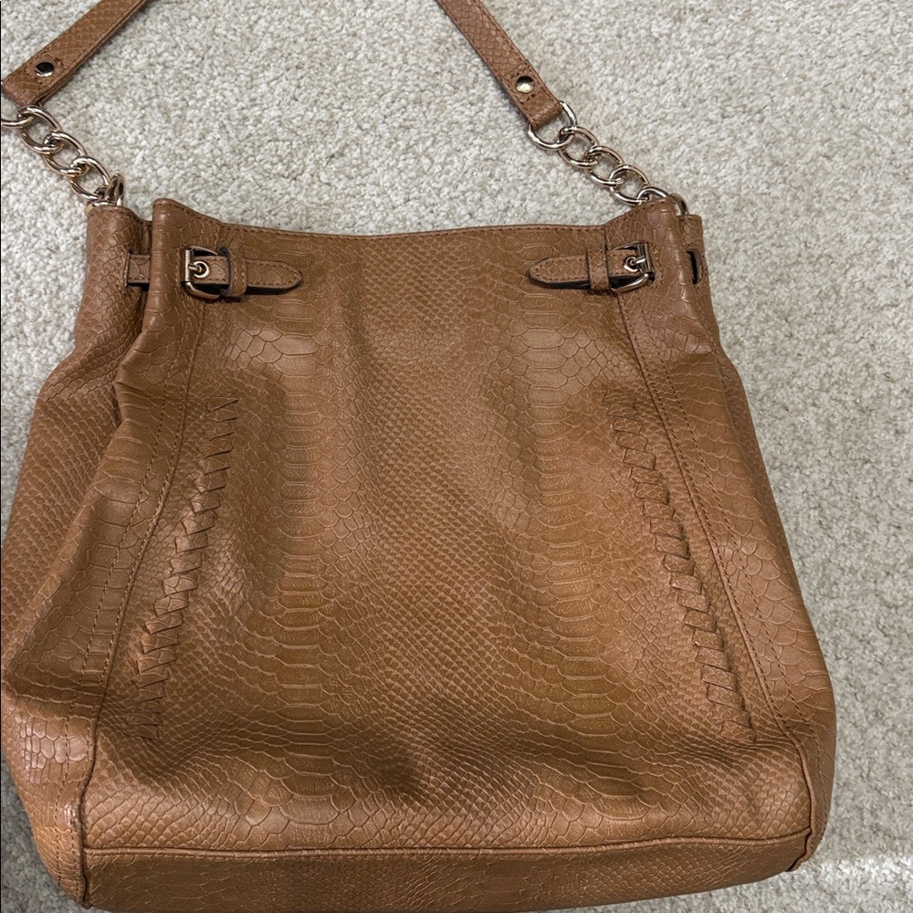 Jessica Simpson Bag Snake Embossed Brandy Hobo Leather Handbag - Picture 6 of 13